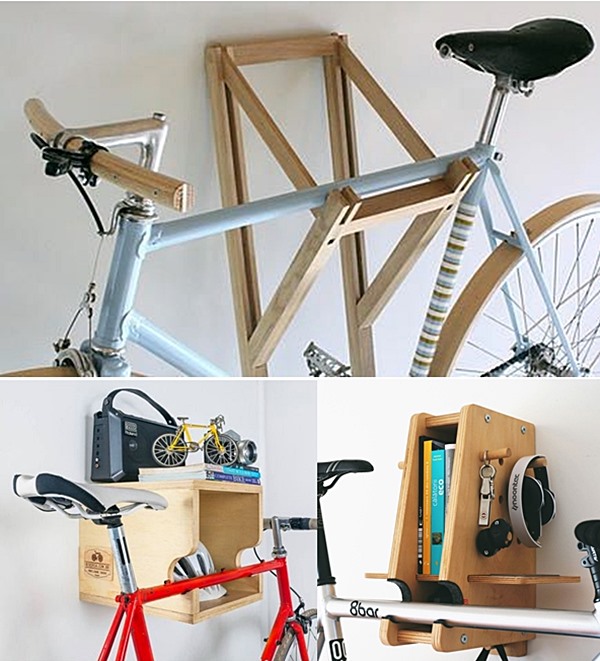 Fiquei horas pesquisando este assunto: Como guardar a bicicleta dentro de casa sem ocupar espaço - que é um grande problema para quem mora em apartamento pequeno principalmente. Gente! Achei tanta ideia que dava para fazer uns 5 posts!!! Mas vou sintetizar aqui o que achei mais interessante. São 22 ideias para colocar a bicicleta na parede algumas que dá para fazer, adaptar ou mandar fazer