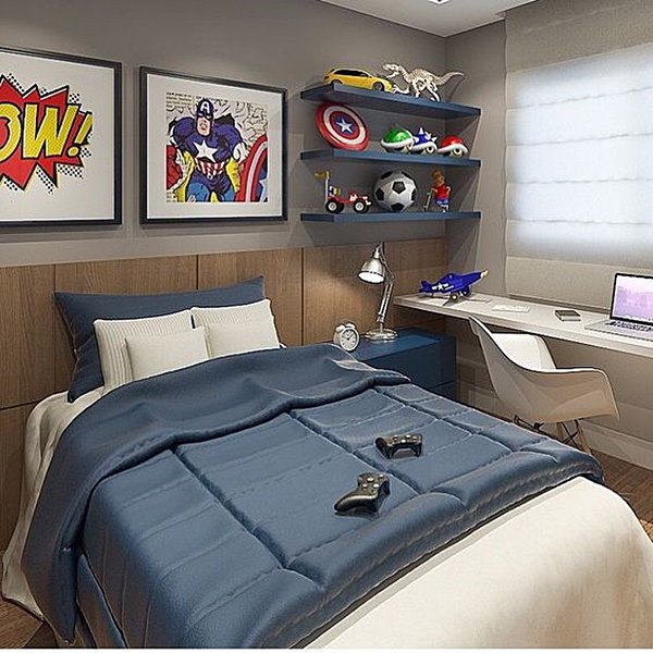 quarto de criança azul e vermelho