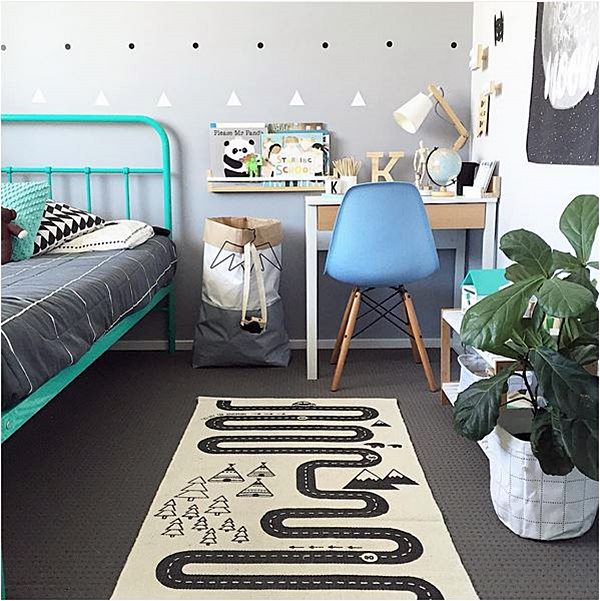 quarto criança cinza e azul 