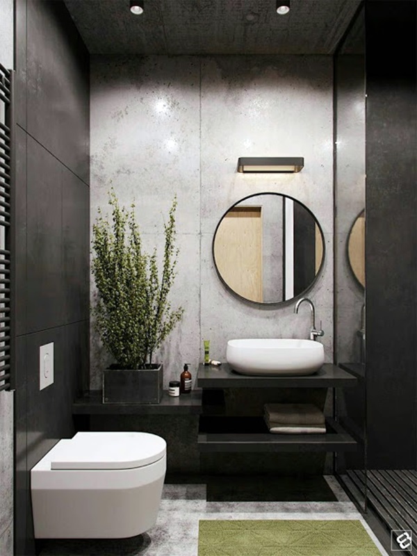 banheiros e lavabos em cinza e preto