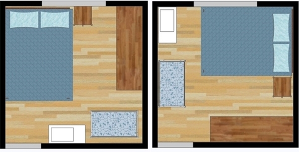 9 formas de distribuição dos móveis para um casal e um bebê em um quarto 3 x 3