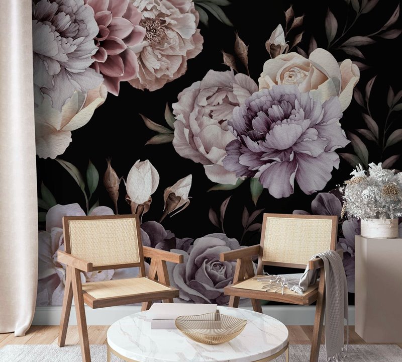 papel de parede floral na sala