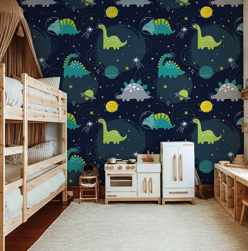 papel de parede dinossauros no quarto da criança