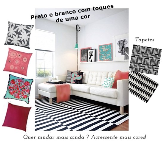 sala de estar em preto e branco e 2 cores