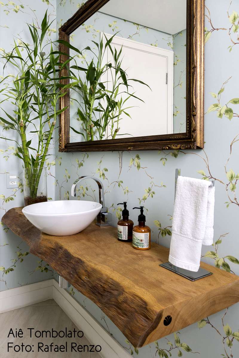 banheiro usando o verde - papel de parede em banheiro rústico